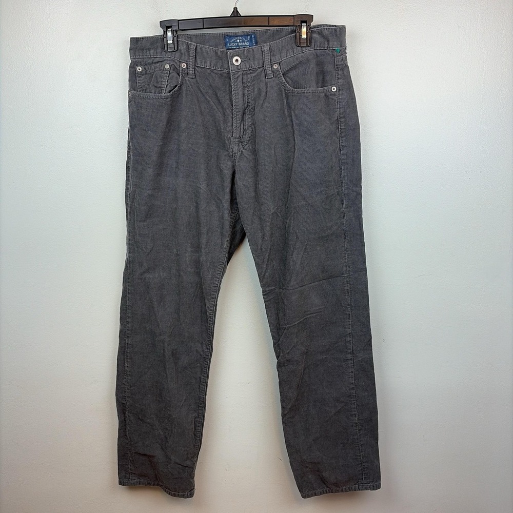 Lucky Brand 221 Original Straight Jeans Mens 34x32 Gray Corduroy Charcoal